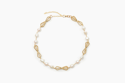 Bow Link and Fresh Water Pearl Necklace